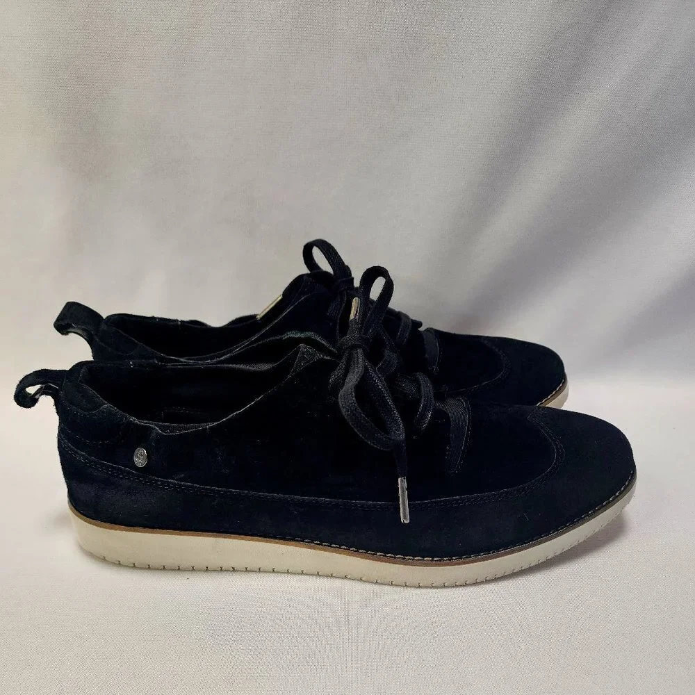 Women's Hush Puppies Wing Toe Black Suede Loafers - Picture 5 of 12